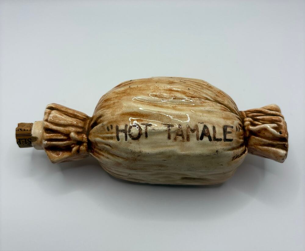 Vintage Nip Novelty Pocket Whiskey Flask Hot Tamale Antique Prohibition Era